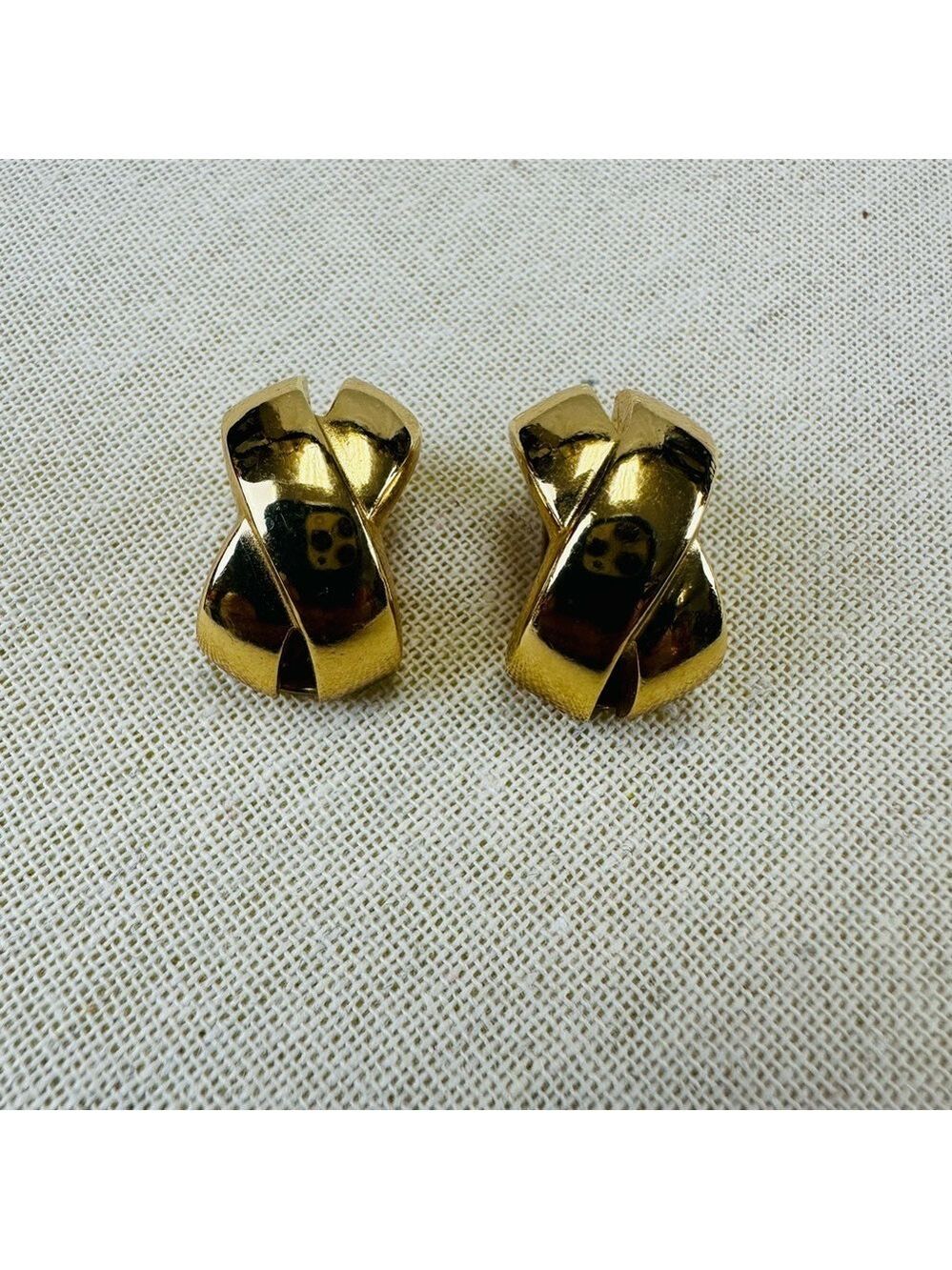 Christian Dior goldtone X clip earrings Vintage 90s Retro Classic Old Money